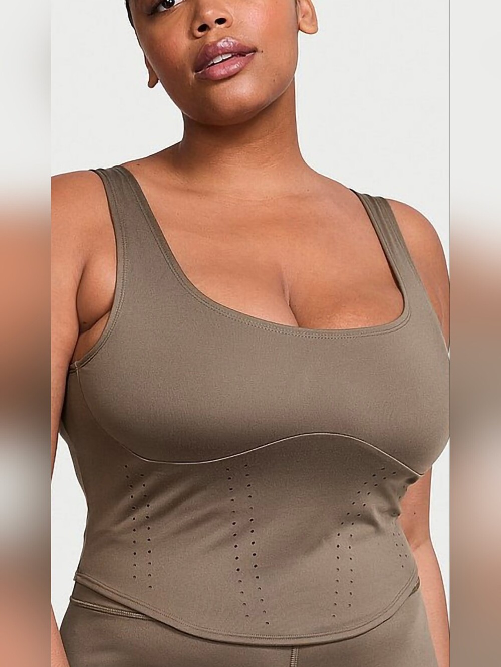 Victoria Secret Essential Perforated Corset Top 2pc Set - Olive green